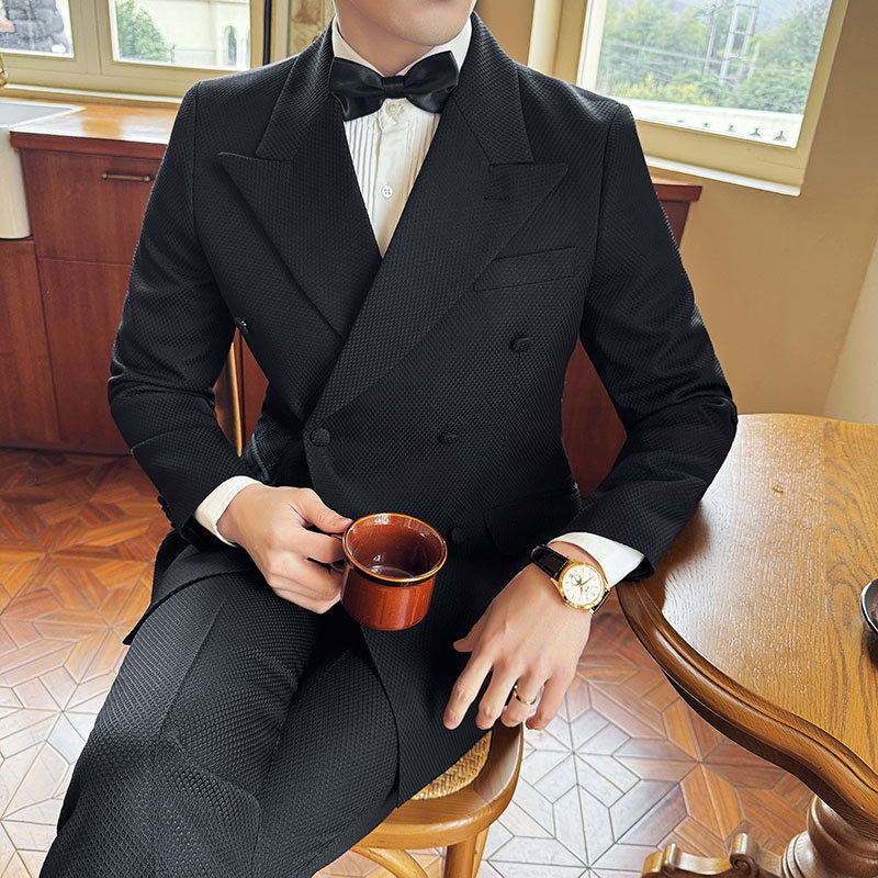 high quality men's casual suit barge collar double-breasted suit Korean men's coat slim dress wholesale list