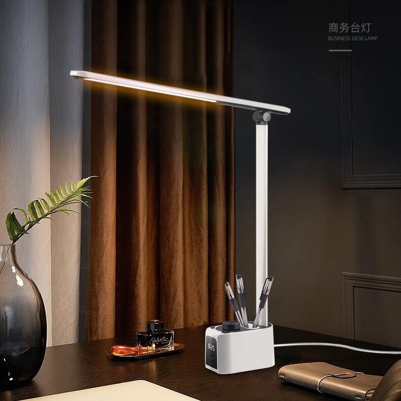 New Student Study-Specific Eye Protection Desk Lamp with Clock, Pen Holder, Stand, USB Charging, Led Foldable Desk Lamp Wholesale