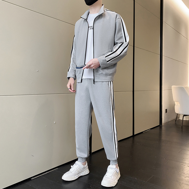 Conjunto deportivo de dos piezas para hombre, estilo coreano, informal, para primavera y otoño, talla grande, sudadera con cuello alto, a la moda. image 4