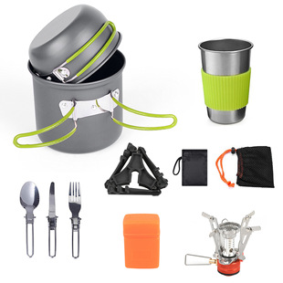 Outdoor camping cookware combination set of DS-101 set of cookware tableware gas tank bracket water cup mini stove five-piece set