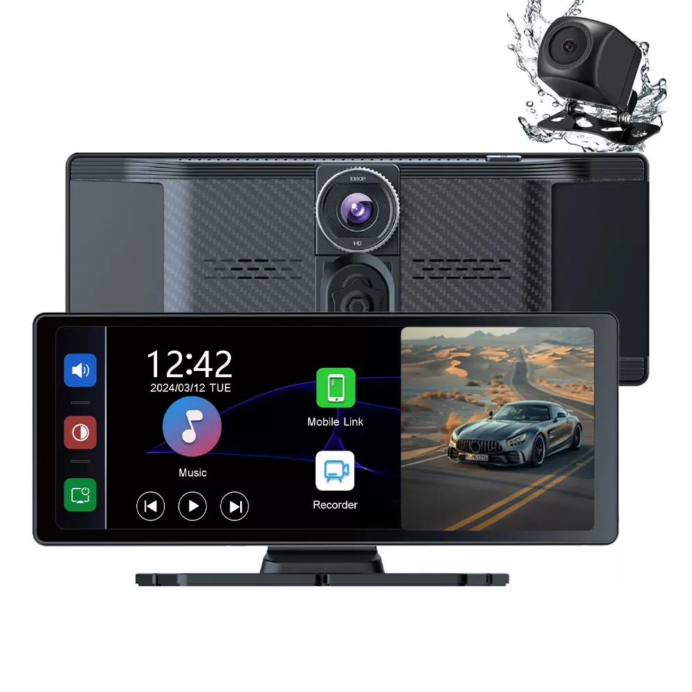 4K + 1080P无线CarPlay便携式车载收音机10.26 &quot;触摸Carplay屏幕