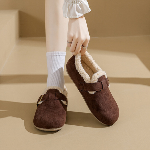 Women's Outdoor Snowboard Shoes, New Autumn/Winter Flat Boating Shoes with Thick Soles, Half-Slip Fuzzy Shoes Y20-1