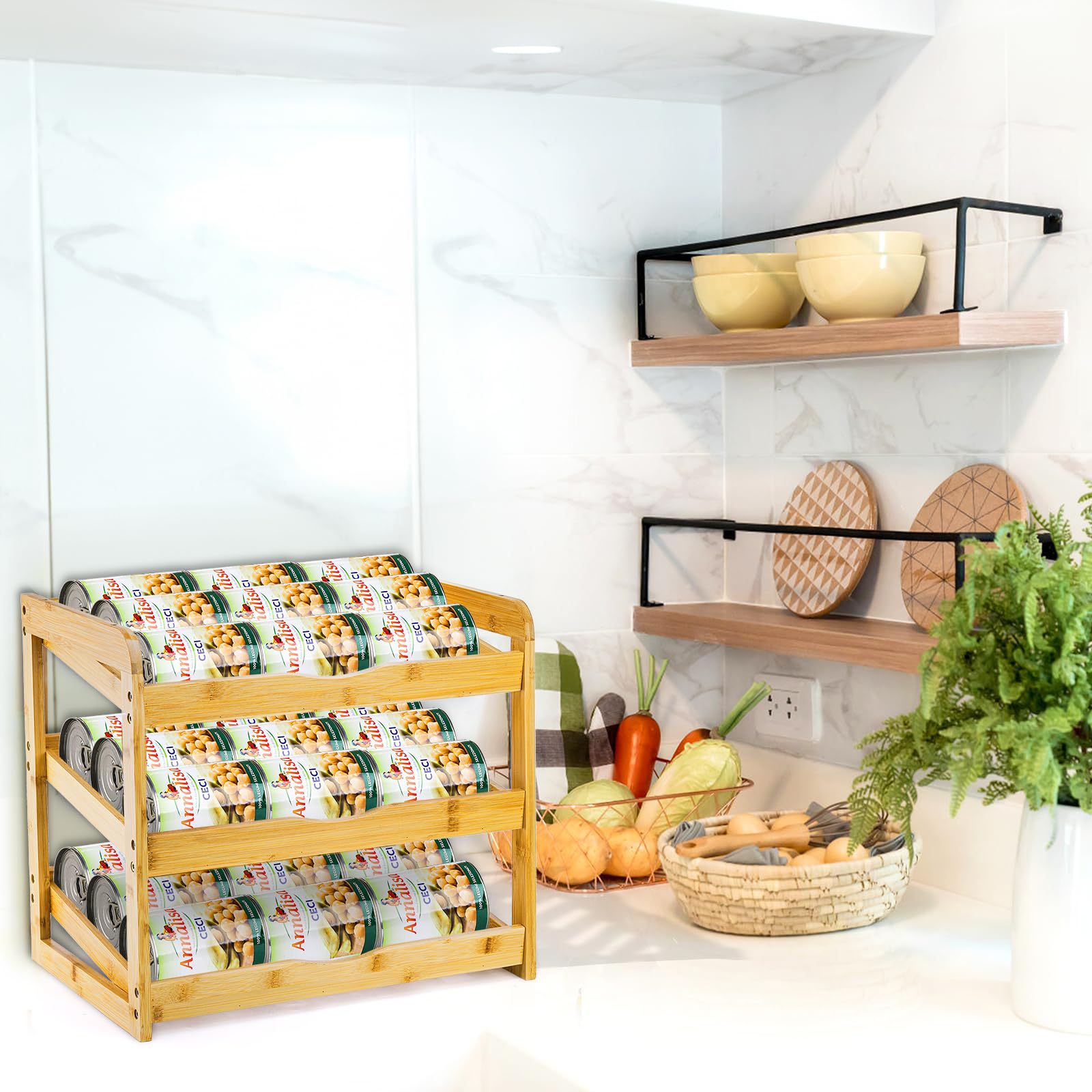 Bamboo multi-layer storage rack kitchen tabletop cans pet can…