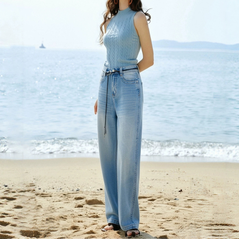 Li Shaonv's blue high-waisted wide-leg jeans for women, new spring style, loose casual straight pants that make you look taller Li Shaonv's blue high-waisted wide-leg jeans for women, new spring style, loose casual straight pants that make you look taller