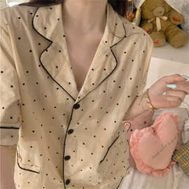 实拍2022夏季新款慵懒日记简约波点短袖短裤ins家居服睡衣套装女