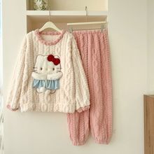 2025秋冬季新款280克珊瑚绒睡衣女可爱卡通圆领法兰绒加厚家居服