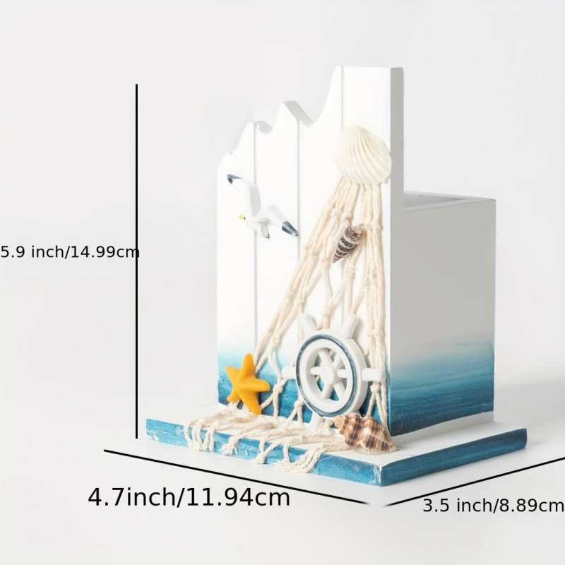 Estilo mediterráneo creativo caja de almacenamiento aleatoria de bolígrafo de estilo marino para el hogar de madera decoración de escritorio de oficina decoración