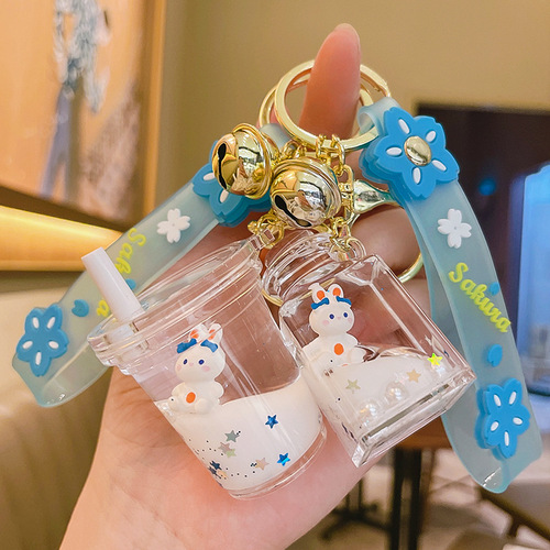 Cartoon Oil Floating Rabbit Doll Quicksand Bottle Keychain Car Keychain Bag Pendant Small Gift Wholesale