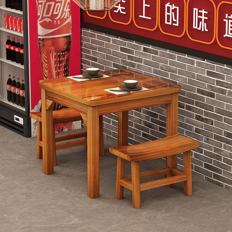 無垢材ホテルテーブルと椅子の組み合わせ朝食スナック店ラーメン屋ファーストフードテーブルと椅子バーベキューショップテーブルレストラン炭化テーブルと椅子|undefined