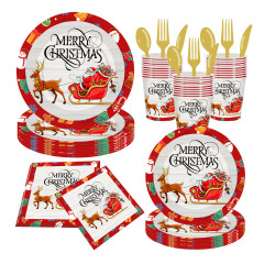 クロスボーダー新製品クリスマスサンタクロースヘラジカ使い捨て食器セットパーティー用品使い捨て紙皿