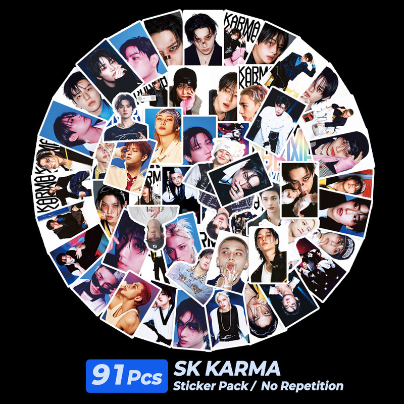 现货 KPOP 91pcs SK新专辑KARMA真人大头贴男团STRAY涂鸦装饰贴纸|undefined