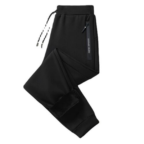 Men's Loose Straight Leg Pants with Fleece Lining, Thickened, Ankle-Binding Sports Pants for Men