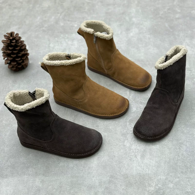 Winter retro warm low boots, genuine leather