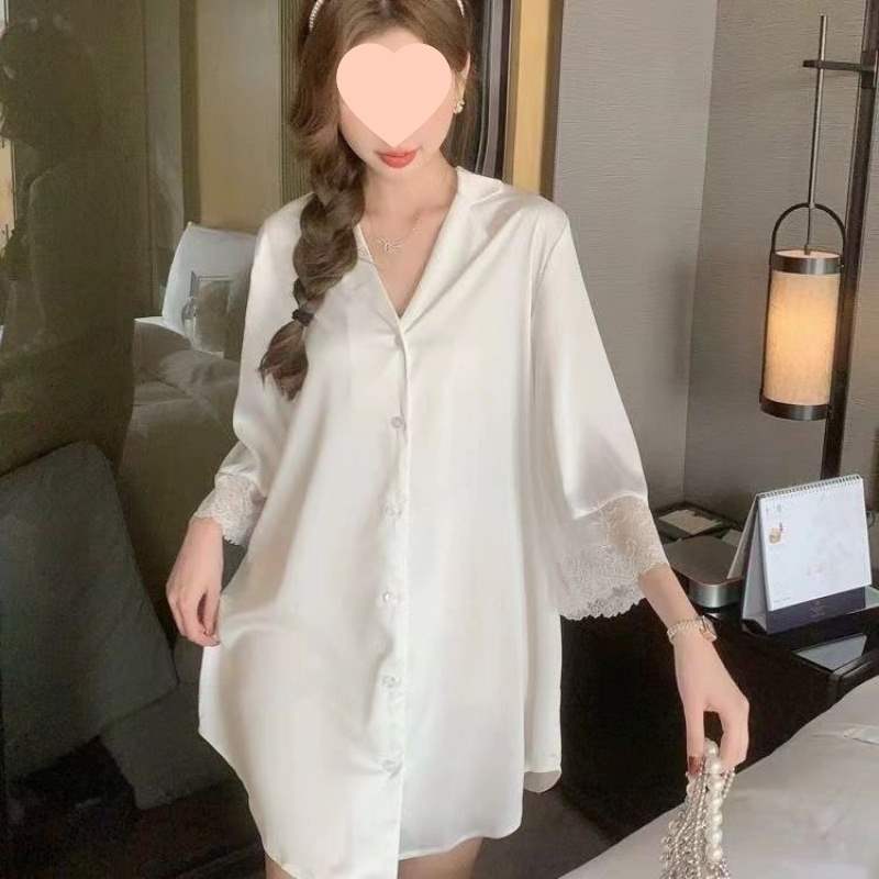 라펠 레이스 셔츠 드레스 [반소매]
