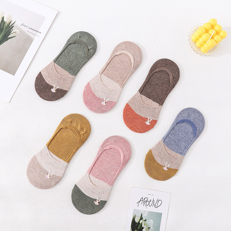International trade cross-border ship socks summer socks rabbit embroidery invisible socks college style thin socks all-cotton wholesale non-slip