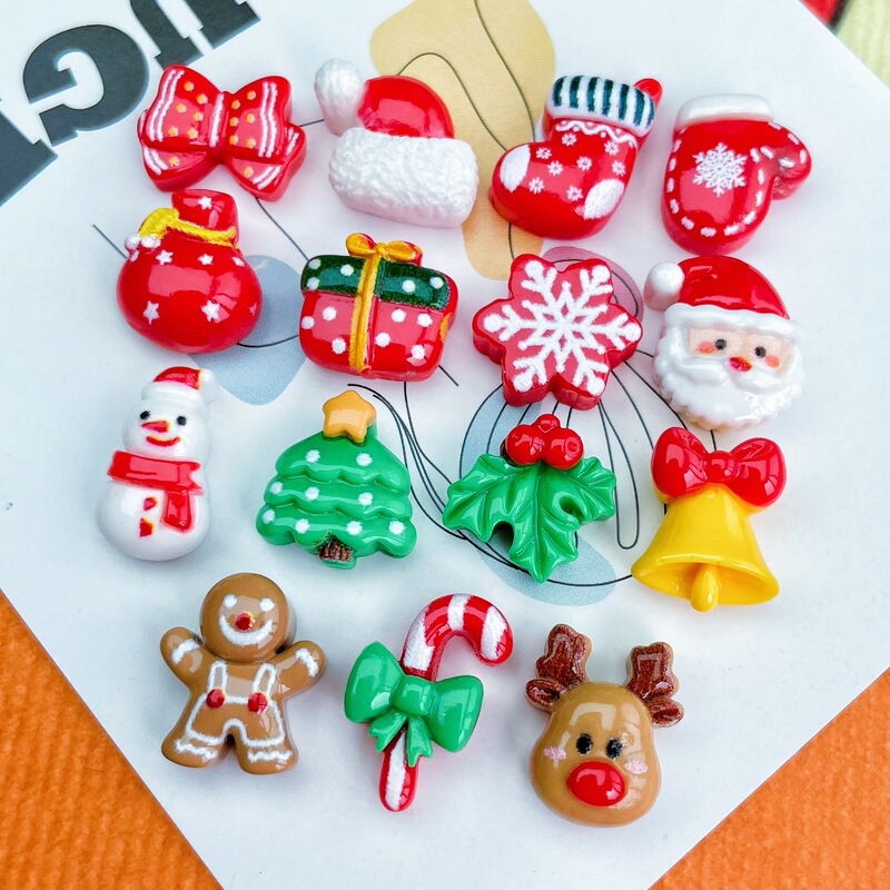 Mini Cartoon Bright Face Christmas Series Bell Gift Box Snowman Elk Nail Hairpin Resin Accessories Material