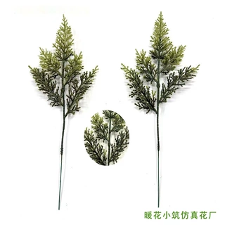 新品圣诞风五头立体松柏叶假绿植塑料铁线工艺装饰造景仿真绿植