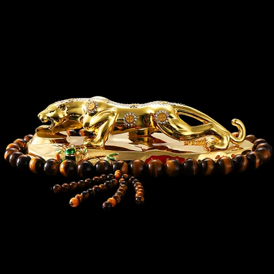 large 21cm alloy Diamond-embedded – Car ornaments - 21cm-alloy-base-coin-leopard-extended-tiger-eye-beads
