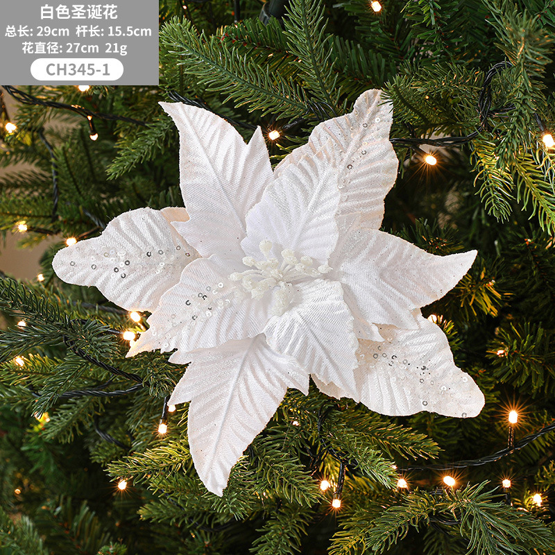 Navidad nueva flor de Navidad rojo flocado tela simulación brillo árbol de Navidad decoraciones Comercio exterior misma flor de Navidad