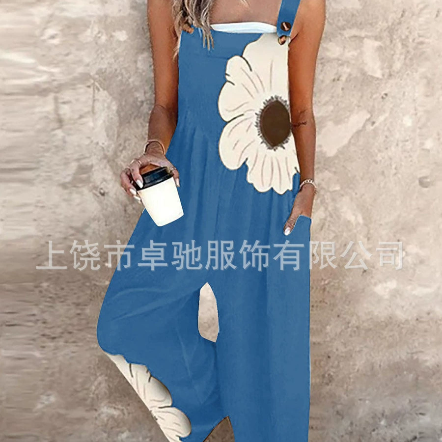 2025 новая женская одежда для трансграничных продаж Amazon, европейские и американские летние цифровые 3D-печатные подтяжки на пуговицах, повседневные брюки, подтяжки