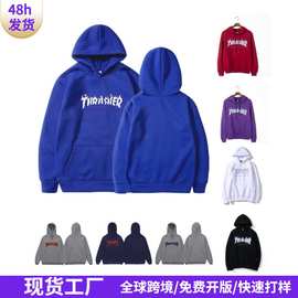 跨境欧美潮牌冰火焰新款嘻哈印花男女连帽加绒青年运动卫衣连帽衫