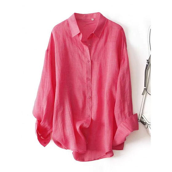 2025 New Spring and Summer Ramie Long-sleeved Sunscreen Shirt Thin Loose Air-conditioning Shirt Casual All-match Shirt Outer Draped