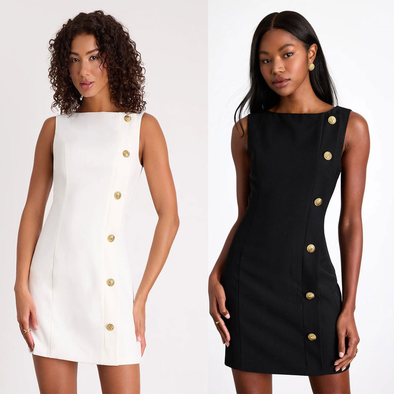 European and American Cross-Border Women's Mini Dress 2026 New Amazon Round Neck Side Button Sleeveless Dress