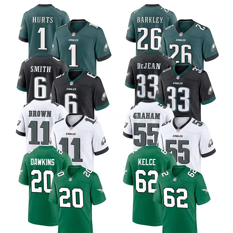 Ястребы 26 Barkley33 Dejean1 Hurts Трансграничные НФЛ Джерси Американский костюм оливкового шарика с вышивкой