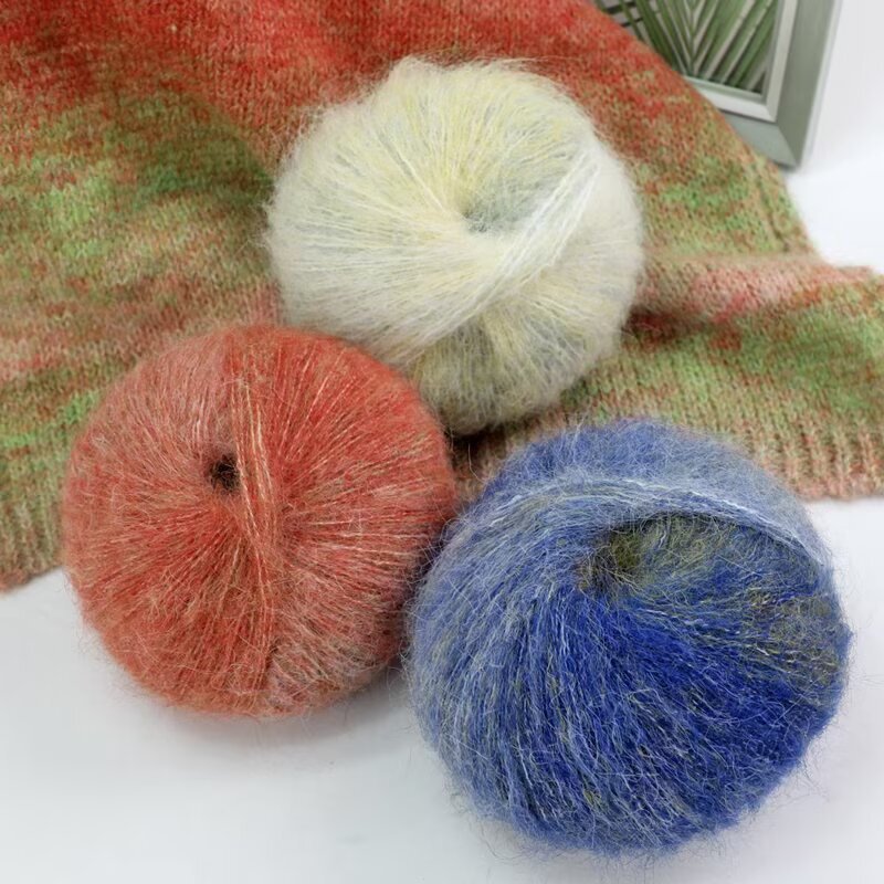 Love Weaving Dreams Oil Painting Mohair DIY Handmade Knitting Long Section Dyed Hat Scarf Yarn Shawl Dopamine Seahorse Wool