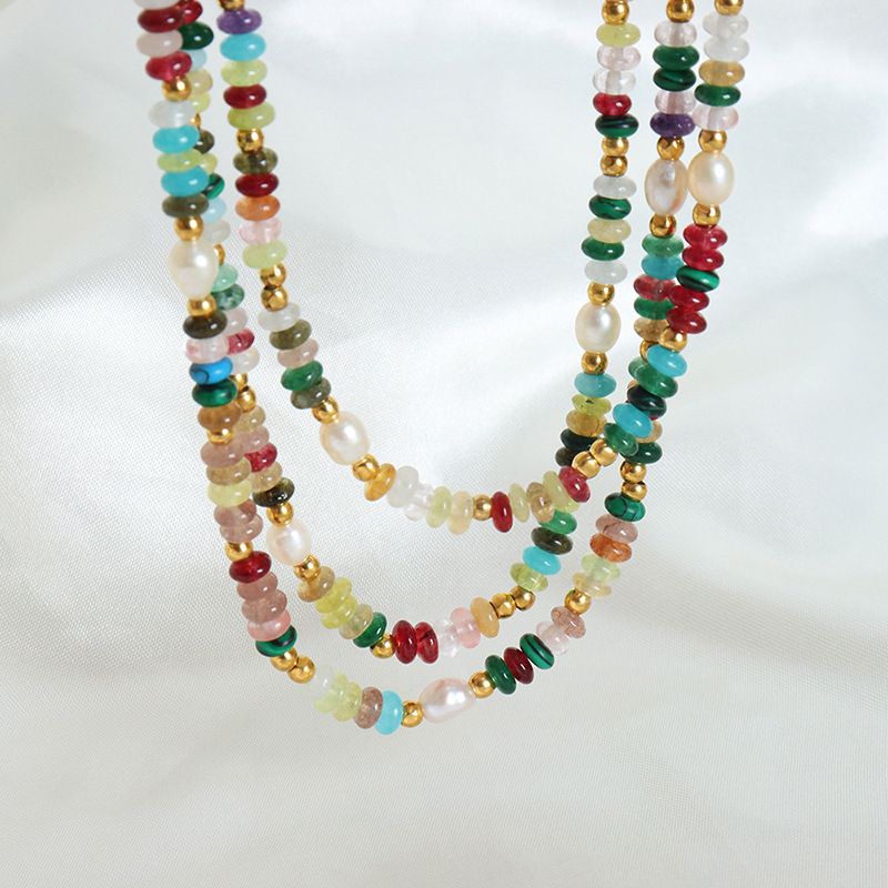 Dopamina colorido natural piedra de agua dulce perla collar pulsera nicho versátil temperamento dulce diseño clavícula cadena