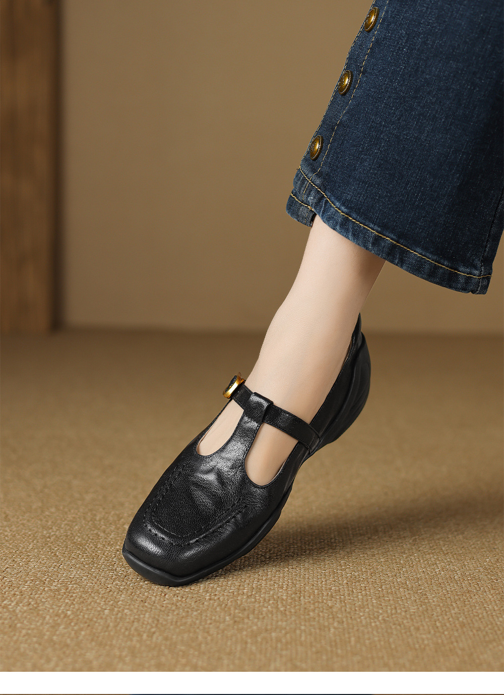 Giày sandal nữ quai ngang mũi nhọn đế dày da cừu buộc dây — màu nâu chi tiết 8