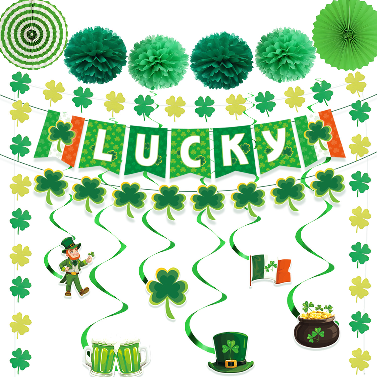 Cross-Border New St. Patrick's Day Shamrock Gold Coin Themed Party Scene Decoration Supplies
