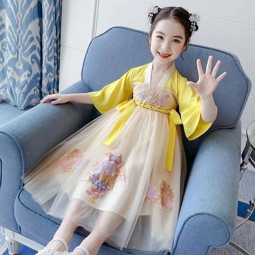 Girls Hanfu Summer Clothes Children's Ancient Clothes Chinese Style Tang Suit Super Fairy Dress Girls Chiffon Skirt Summer