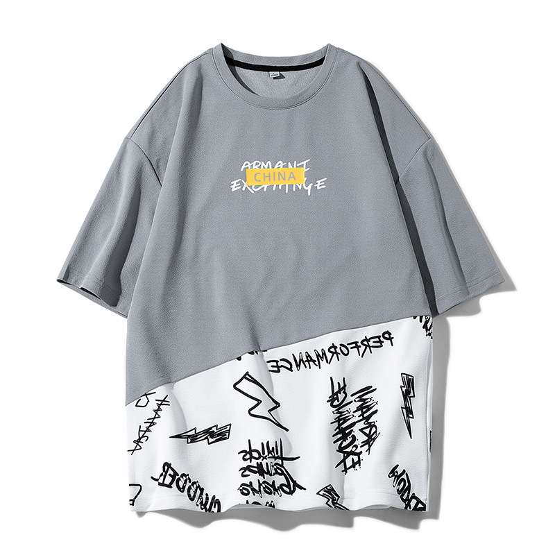 White background flat men's summer trend loose fitting quarter trendy student round neck short sleeved T-shirt_voghion.com