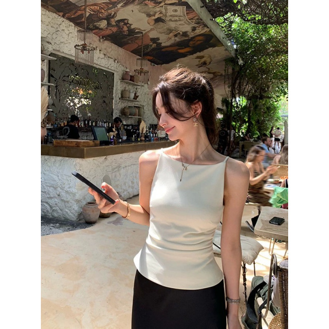 Pusumed Summer Favorite: Women's Boat Neck Camisole with a Stylish Waist-Cinching Design, Elegant Short Sleeveless Top Pusumed Summer Favorite: Women's Boat Neck Camisole with a Stylish Waist-Cinching Design, Elegant Short Sleeveless Top