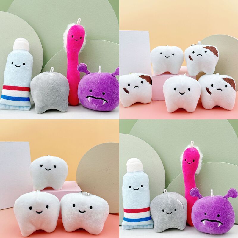 Ins Creative Interesting Fried Toothbrush Tooth Bag Pendant Plush Smile Face Pink Fried Toothpaste Keychain