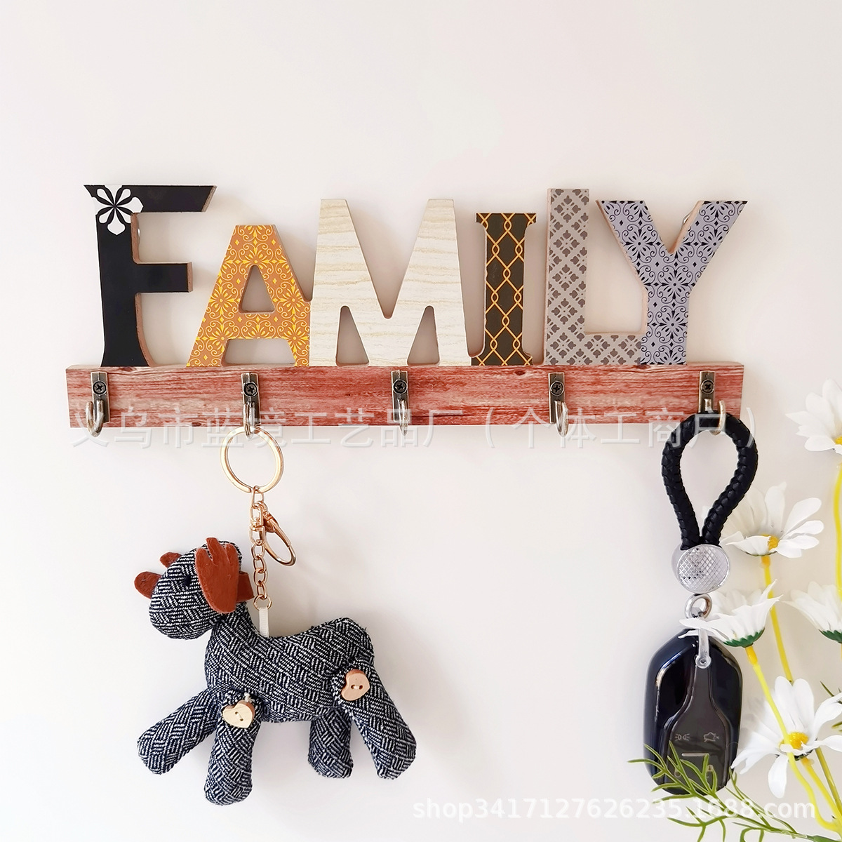 Gancho de madera para guardar llaves, estante de pared, decoración de pared transfronteriza, decoración de habitación, almacenamiento colgante creativo.