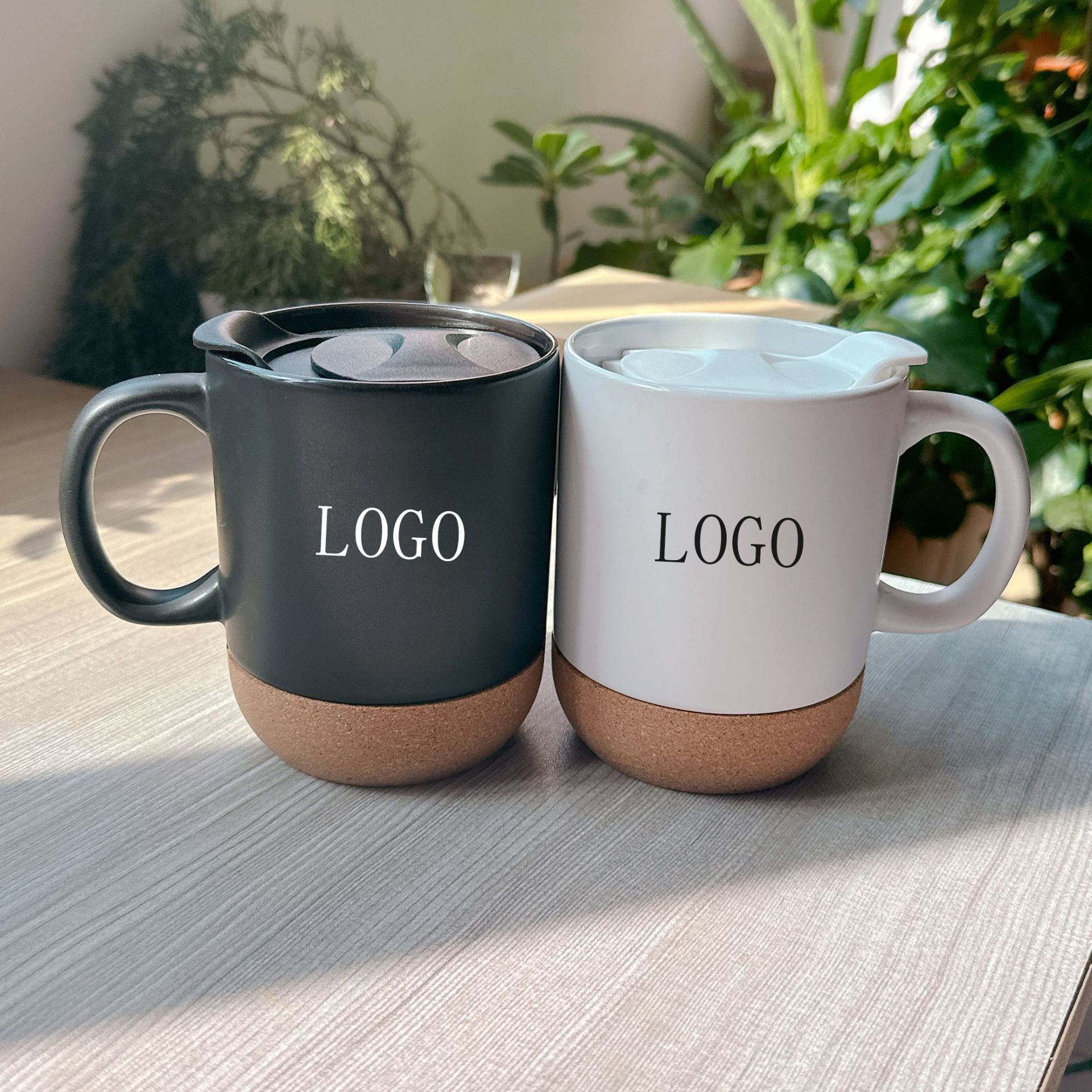 Taza de cerámica con base de corcho simple taza de marca DIY con tapa taza de agua mate resistente a altas temperaturas taza de madera de transferencia térmica image 3