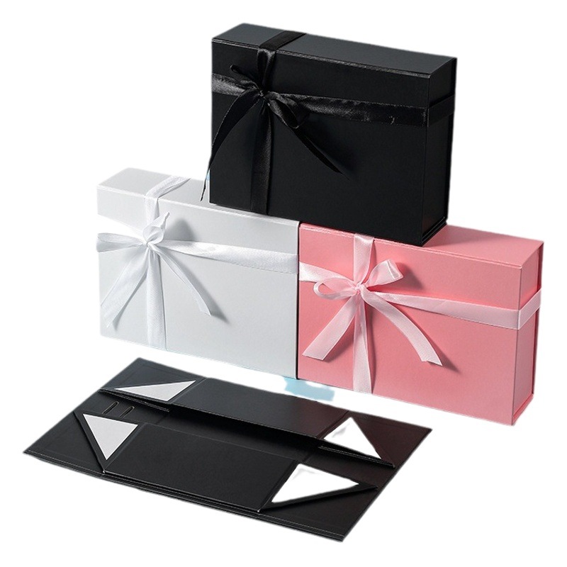 Caja de regalo plegable con lazo de una pieza para el Día de San Valentín, caja de regalo simple para cumpleaños, caja de embalaje para regalo, producto de venta caliente transfronterizo.