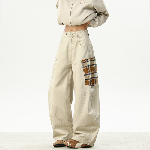 Men's Spring 2025 New Loose Straight Straight Casual Pants, Versatile Pure Cotton Checkered Pants