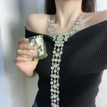 轻奢欧美超闪满钻流苏长款项链时尚潮流高级感精致ins风锁骨链女