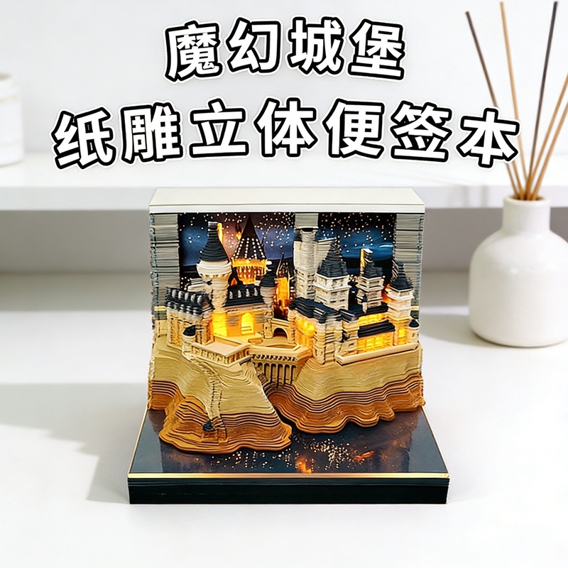 跨境热卖魔幻城堡纸雕3D立体便签本创意手撕日历桌面摆件文创礼品