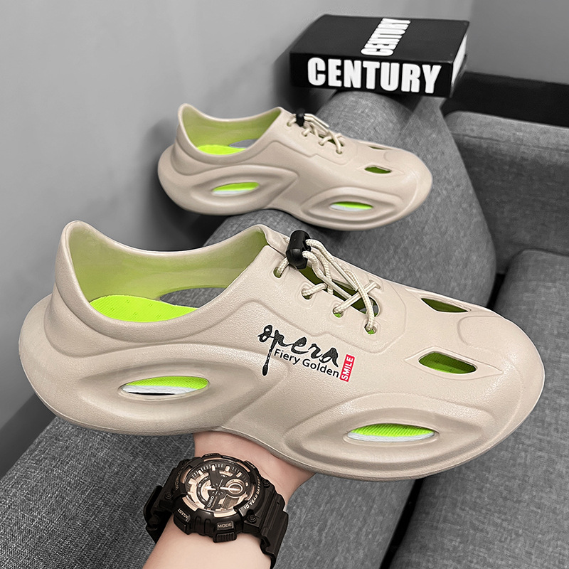 Zapatos con agujeros para hombres, ropa exterior, verano, antideslizante, desodorante, suela suave, pesca al aire libre ligera, vadeo, sandalias y zapatillas deportivas todo incluido