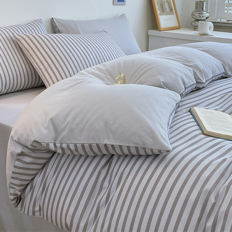 Cama de algodón lavado de algodón de cuatro piezas funda de edredón de sábanas de algodón 2025 nuevo juego de tres piezas de dormitorio de ropa de cama