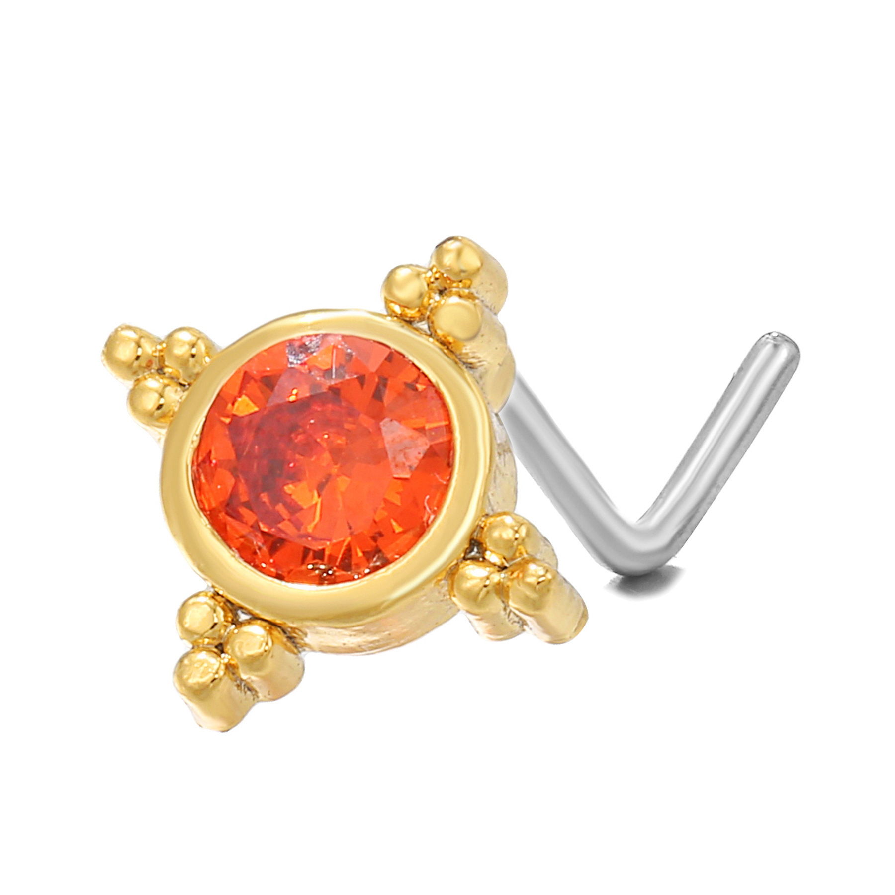 Geometric Zircon Nose Stud In Copper Colour Micro Inlaid Design_voghion.com