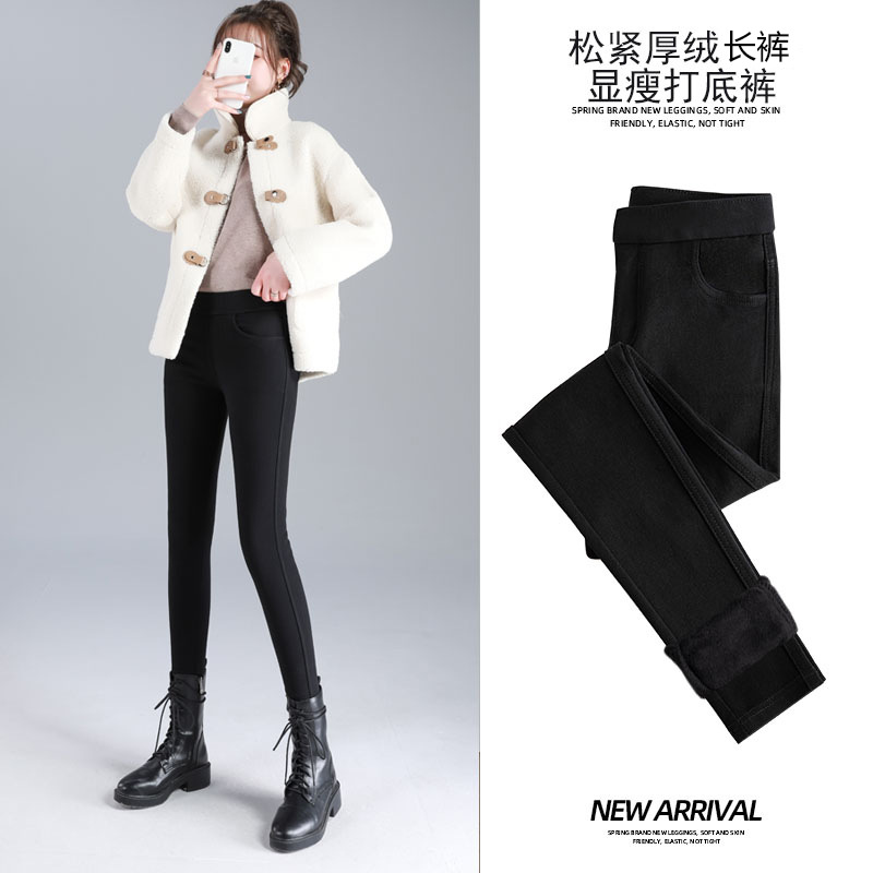 겨울 두꺼운 벨벳 버튼리스 바지