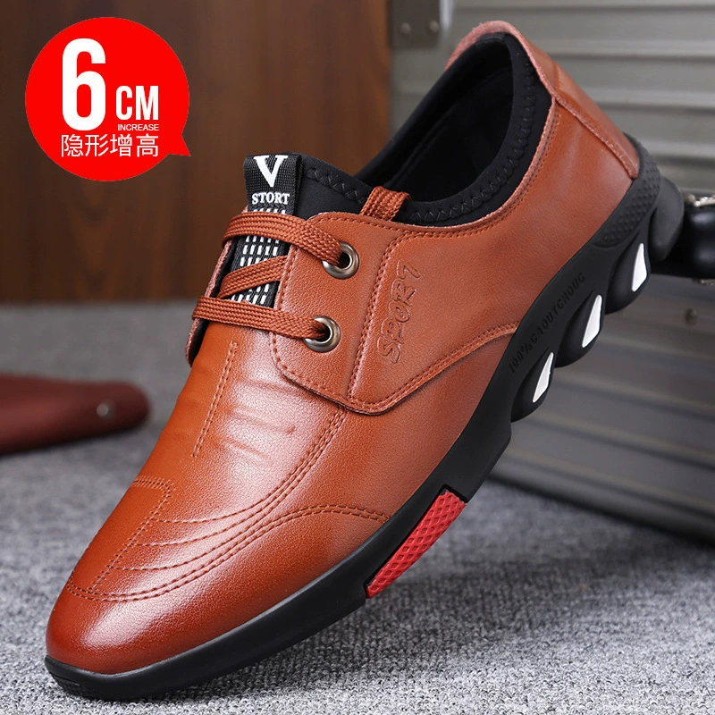 Весенне-летняя обувь с невидимым увеличением роста, дышащая повседневная обувь, модная Корейская мужская повседневная кожаная обувь на шнуровке, увеличивающая рост мужская обувь