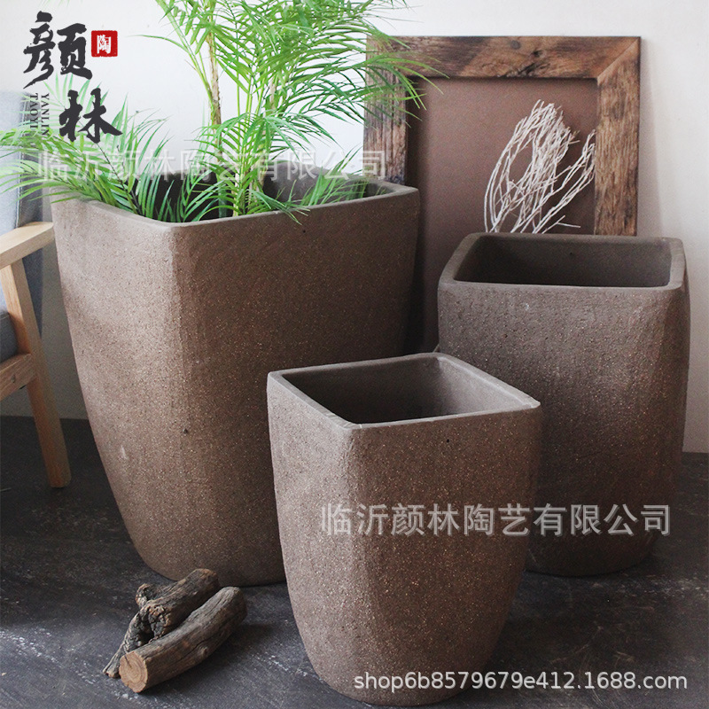 Cuadrado boca redondo fondo maceta de cerámica gruesa arena púrpura ventilación de cerámica interior balcón verde decoración maceta de gran calibre combinación maceta