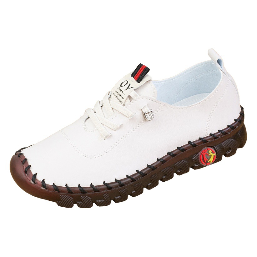 35-45 casual single-layer shoes White shoes 2023 spring and summer New plus size beef tendon soft bottom handmade stitching flat Women