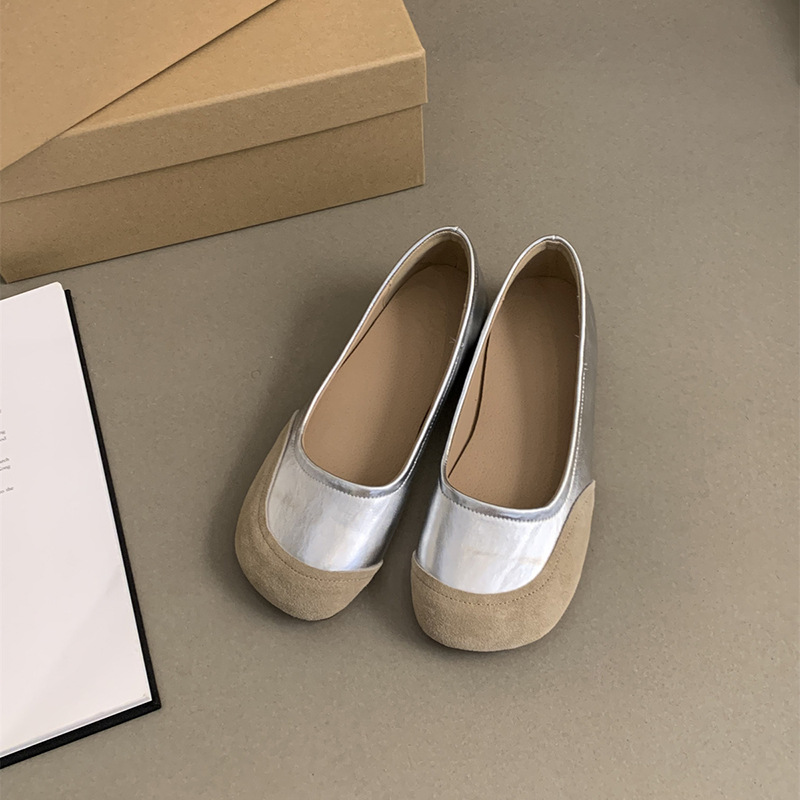 Retro cabeza redonda superficial zapatos de una sola mujer primavera y otoño nuevo estilo coreano de estilo francés de noche un pedazo de zapatos casuales Bean